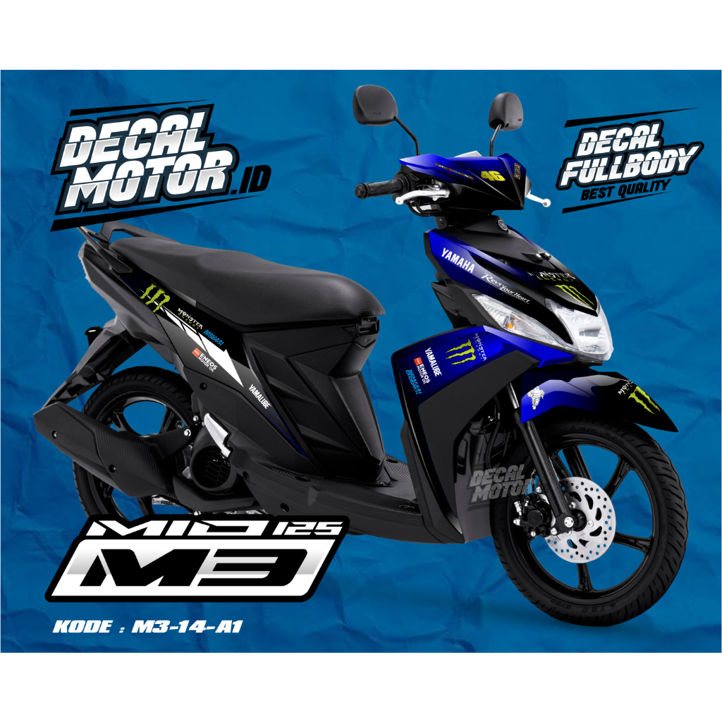 Decal Stiker Fullbody Mio M3/Mio Z Terbaru Variasi Custom Design Navy Hitam - Kode M3