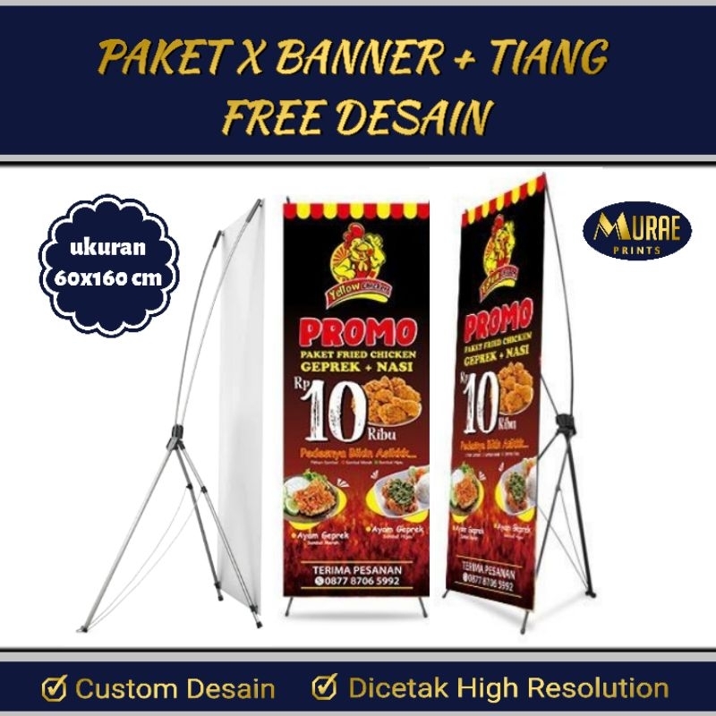 [TERMURAH] cetak X banner + tiang - cetak paket spanduk+tiang - paket X banner termurah - standing b