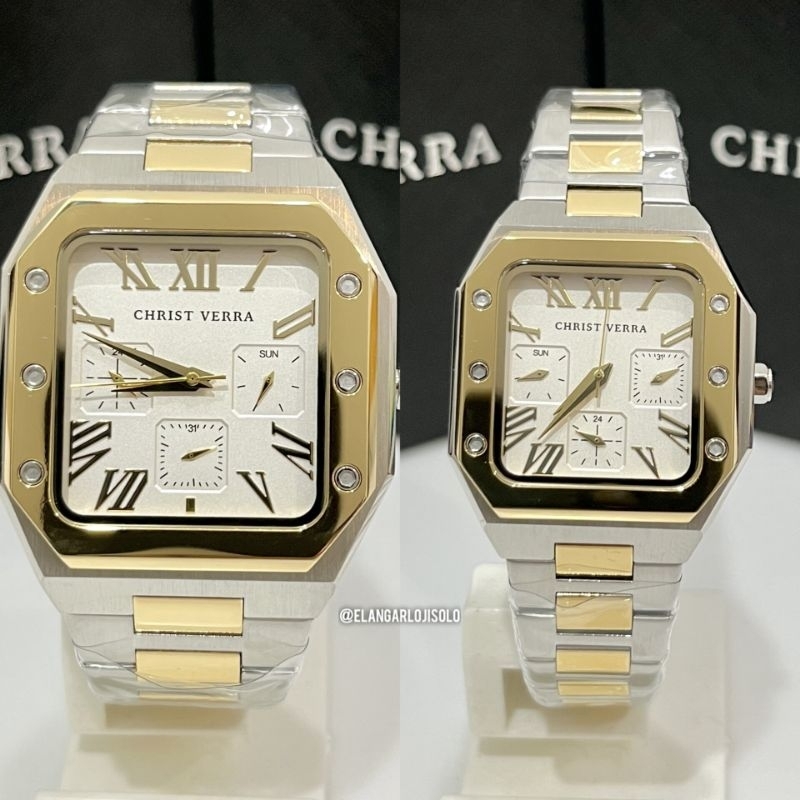 JAM TANGAN COUPLE CHRIST VERRA CV 921790 SILVER GOLD ORIGINAL