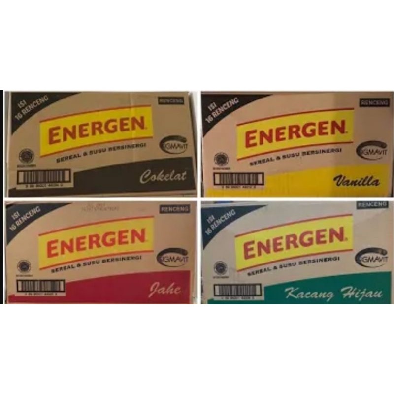 

Energen Cokelat Vanila Kacang Hijau Jahe Dus Karton Isi 16 Renteng @10 sachet