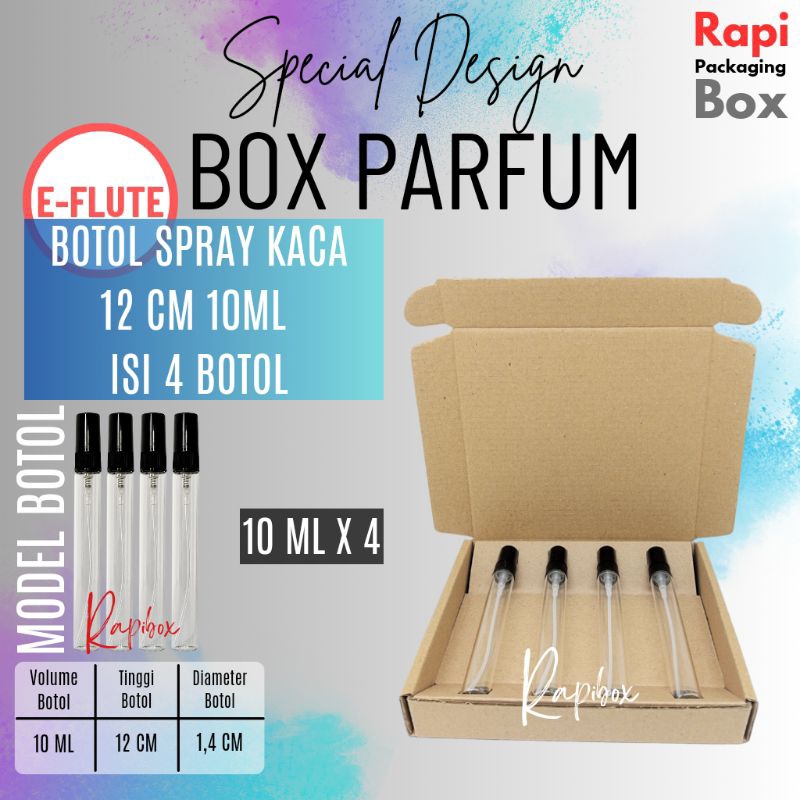 

Rapibox Box Khusus Parfum SPRAY KACA 10 ML 12 CM ISI 4 BOTOL E-Flute
