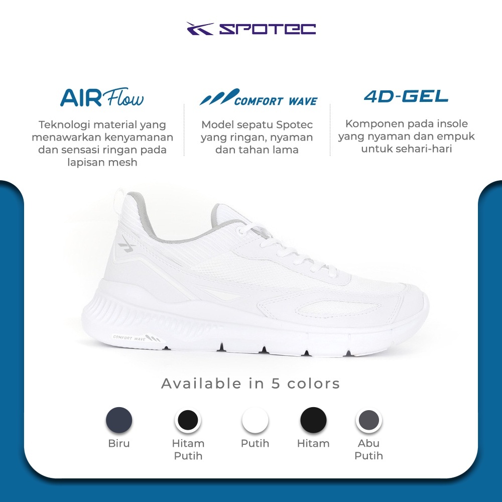 Spotec Sepatu Student Activo Putih - Putih | Sepatu Spotec Sport MAN | Sepatu Polos Putih Sport | Be