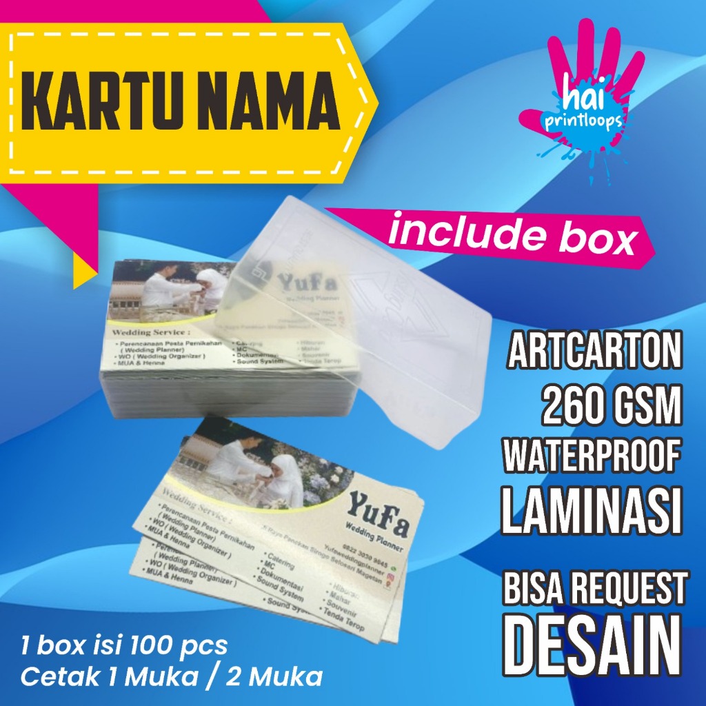 

Cetak Kartu Nama Isi 100 pcs Include Box 1 SISI / 2 SISI
