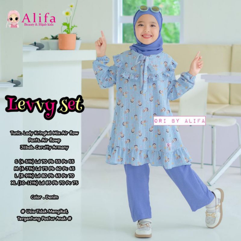 Alifa Levvy Gloria Kids Setelan Celana Panjang Free Hijab One Set Anak Perempuan Kekinian Murah