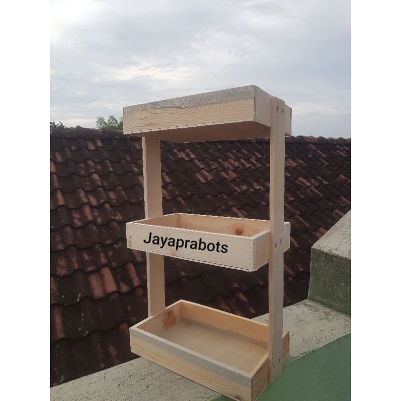 Rak bawang susun 3 rak kosmetik kayu susun free sticker