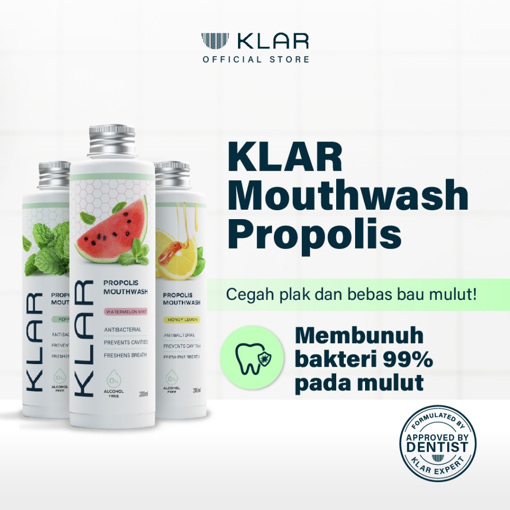 KLAR Mouthwash Propolis - Obat Kumur Antiseptik 200ml | Mencegah Gigi Berlubang & Menyegarkan Nafas 