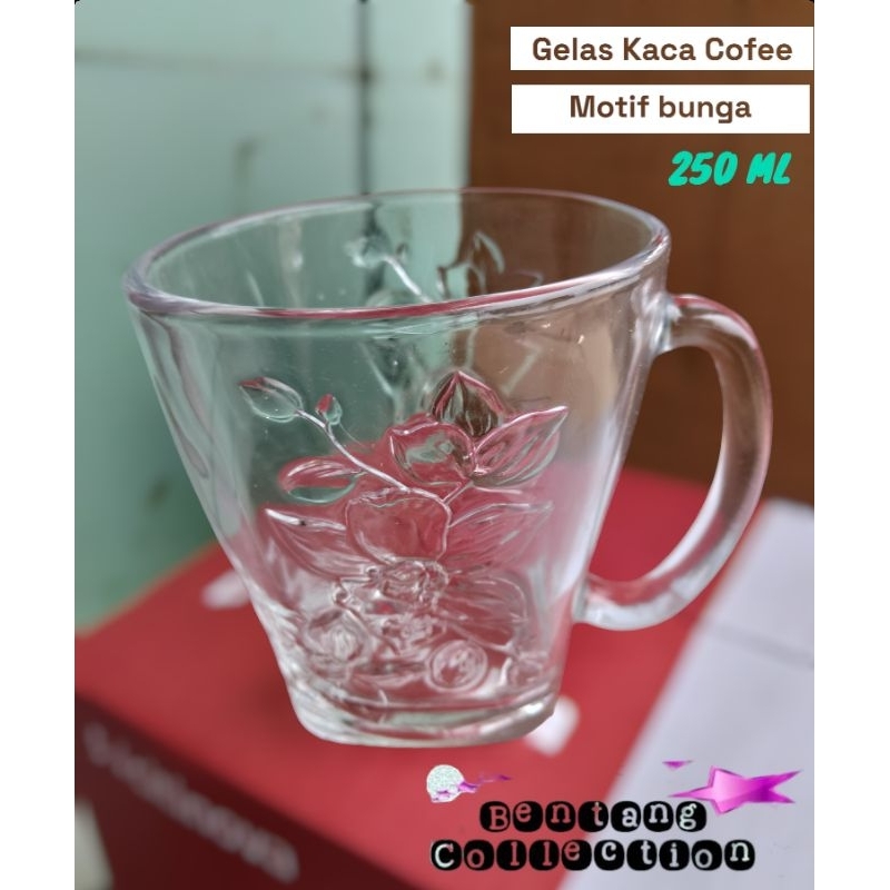 Gelas Kaca, Gelas Kopi, Gelas Kotak (Bunga). Isi 4Pcs