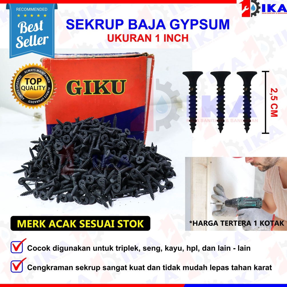 Terlaris Skrup  Sekrup Gypsum Hitam 1 Inch  per dus  per 9 gram HT