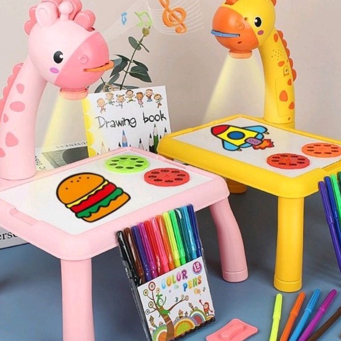 FG2 Meja belajar anak gambar proyektor edukasi anak jerapah besar