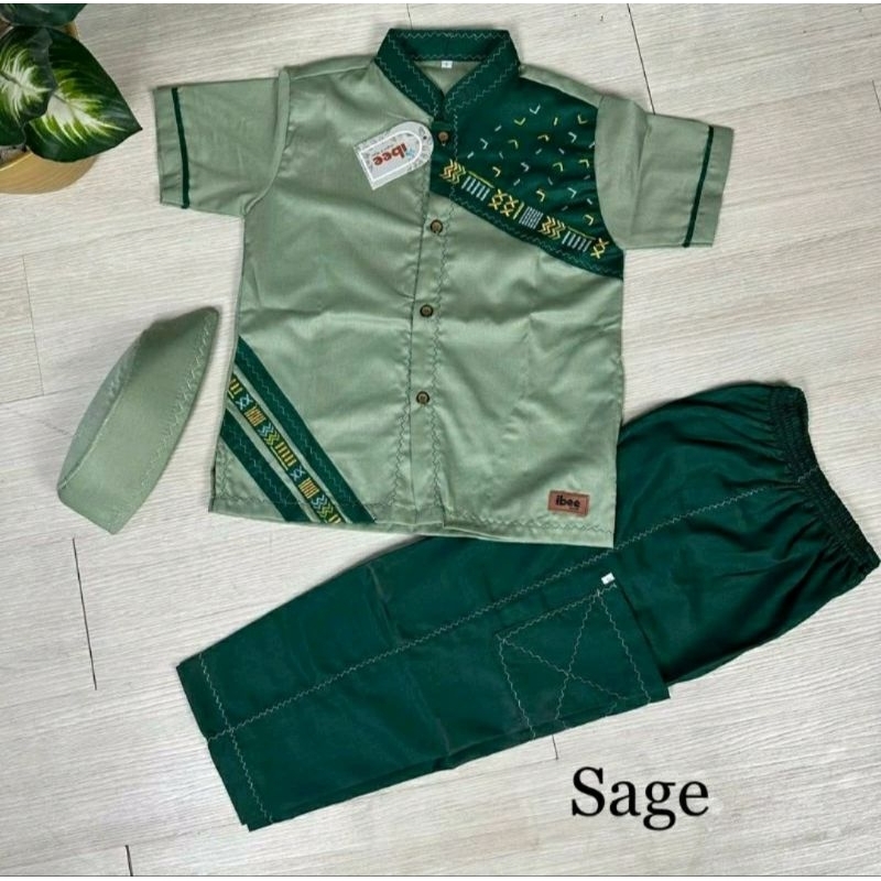 Baju Koko Anak Ibee Set 3 in 1 Koko Katun Toyobo Baju Busana Muslim Anak Laki-laki IBEE BR