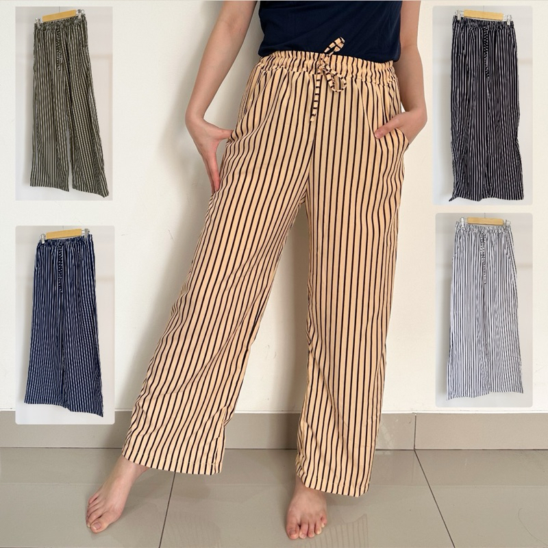 Celana kulot wanita - celana salur - motif garis - celana panjang