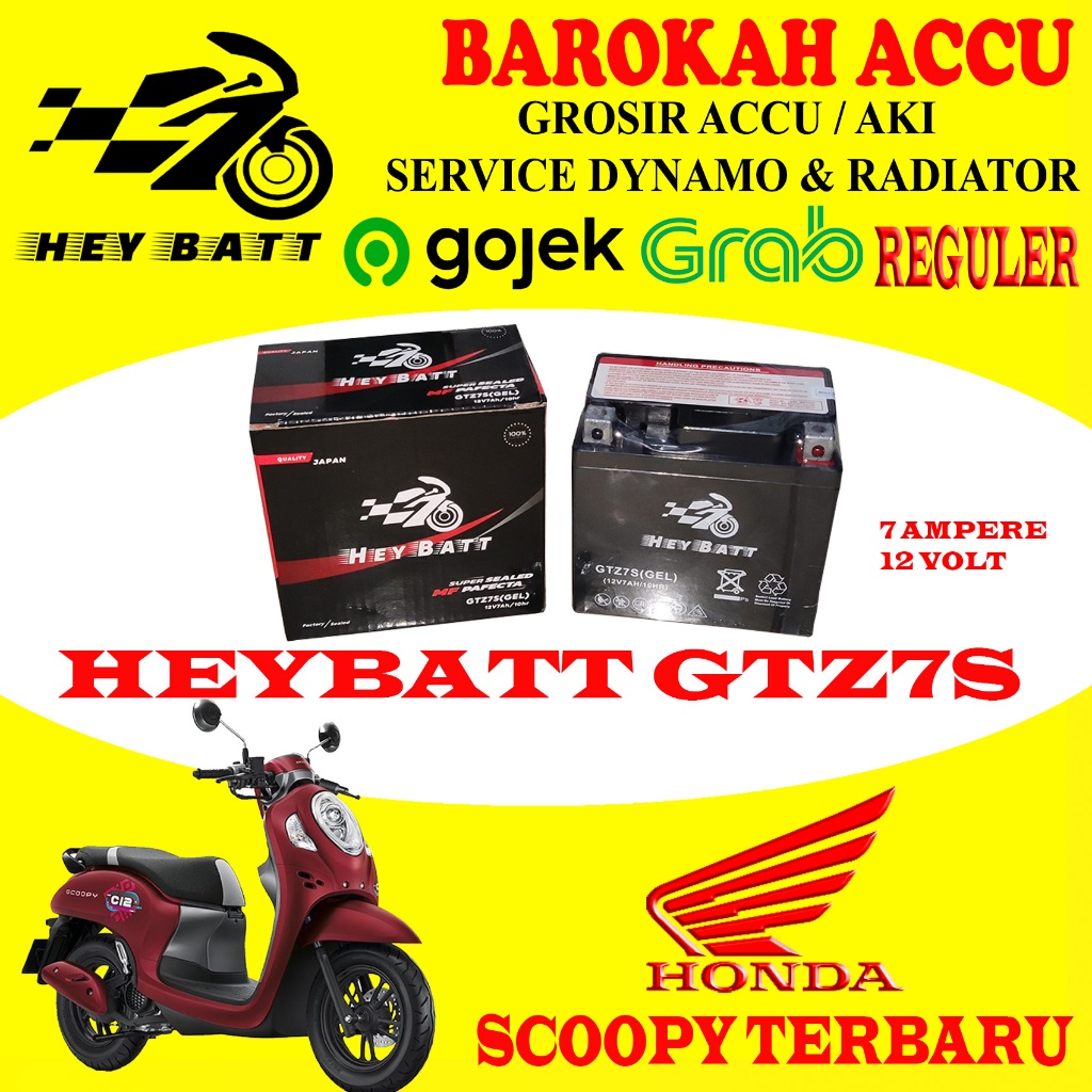 AKI MOTOR HONDA SCOOPY TERBARU HEYBATT GTZ7S , 7 AH