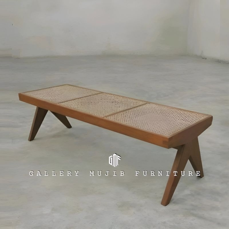 bench rotan minimalis Bangku Kayu Jati Kombinasi Rotan terlaris