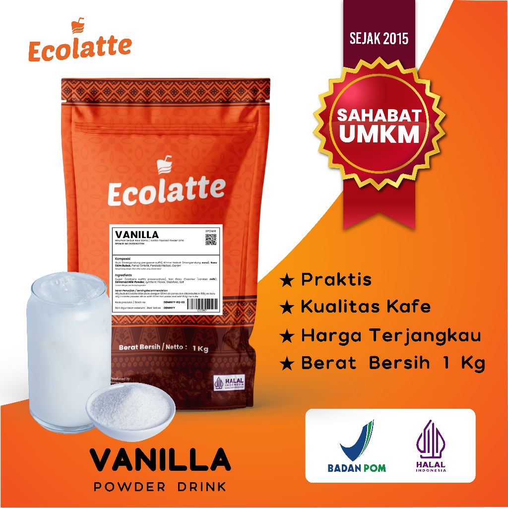 

ECOLATTE VANILLA ORIGINAL 1 KG PREMIUM Powder Drink Bubuk Minuman Halal BPOM UMKM