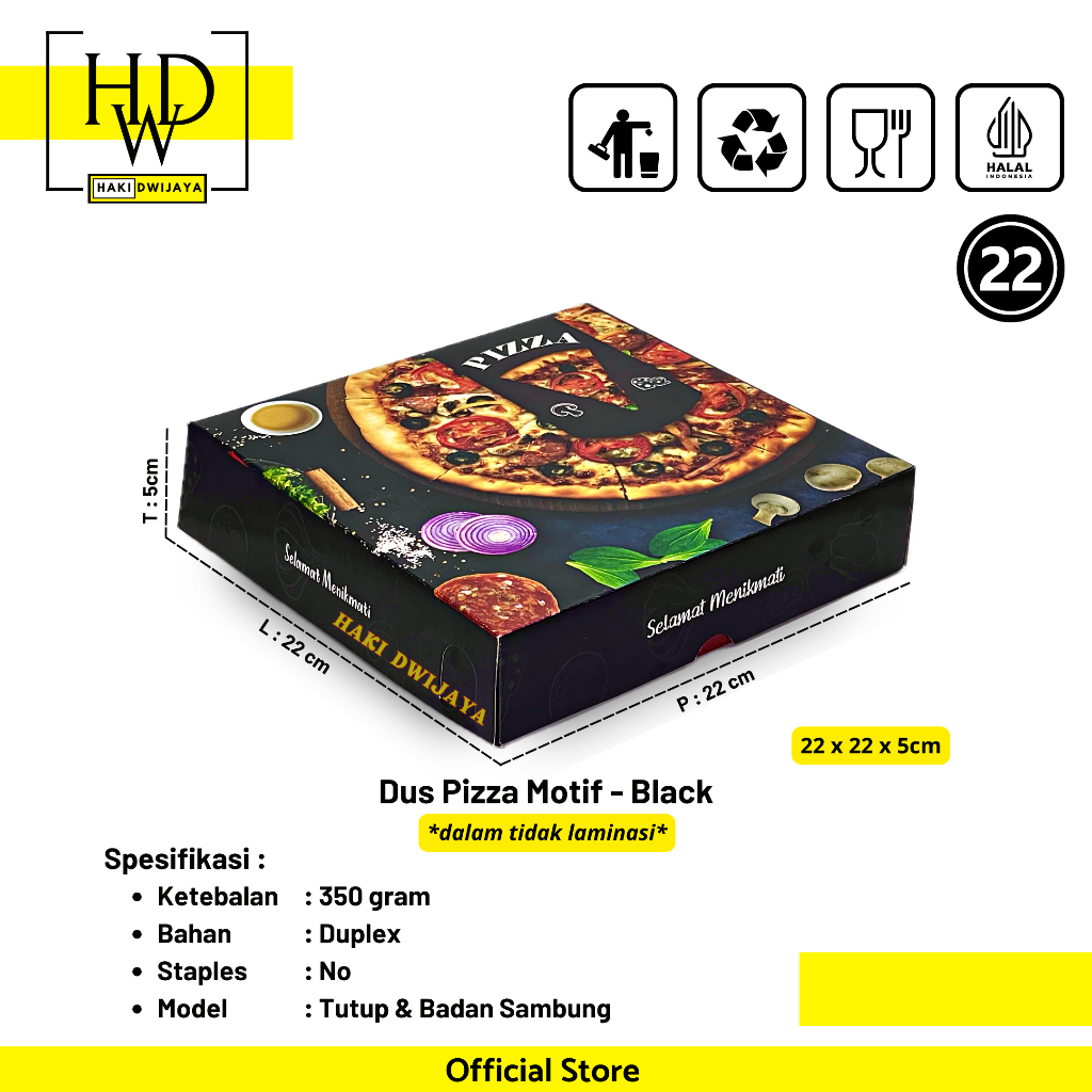 [MIN 20Pcs] Dus Pizza / Box Pizza Motif Ukuran 22x22x5cm - Motif Hitam