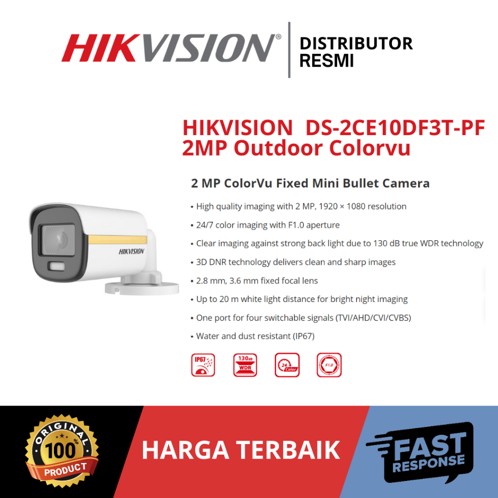 HIKVISION DS-2CE10DF3T-PF 2MP Outdoor Colorvu