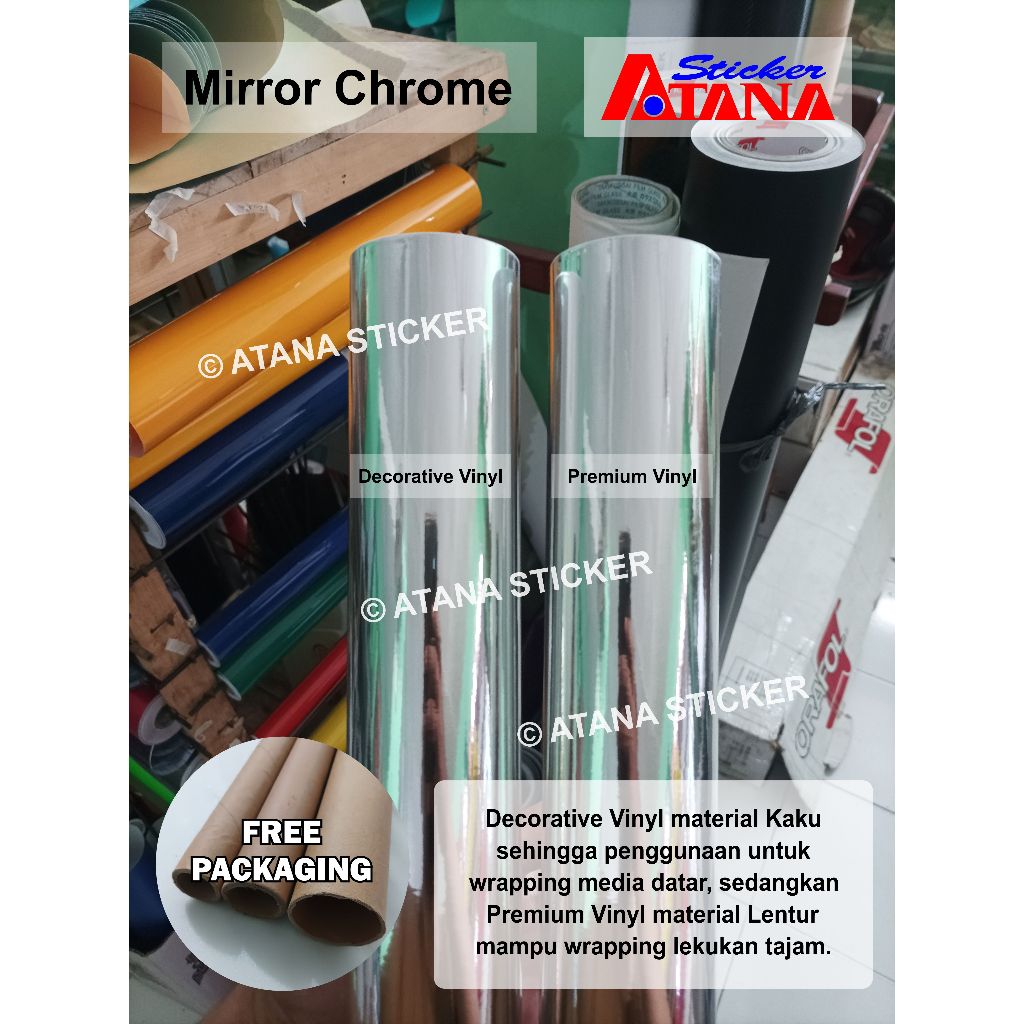 Skotlet Chrome Silver Perak Mirror Crome Crom Krum Metalik Film Satin Kaku Lentur Stiker Anti Gores 