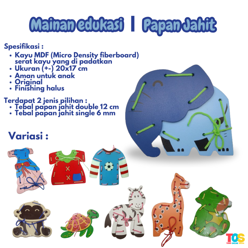 Mainan edukasi papan jahit kayu MDF menjahit lacing baju dress edukatif edukasi anak motorik halus m