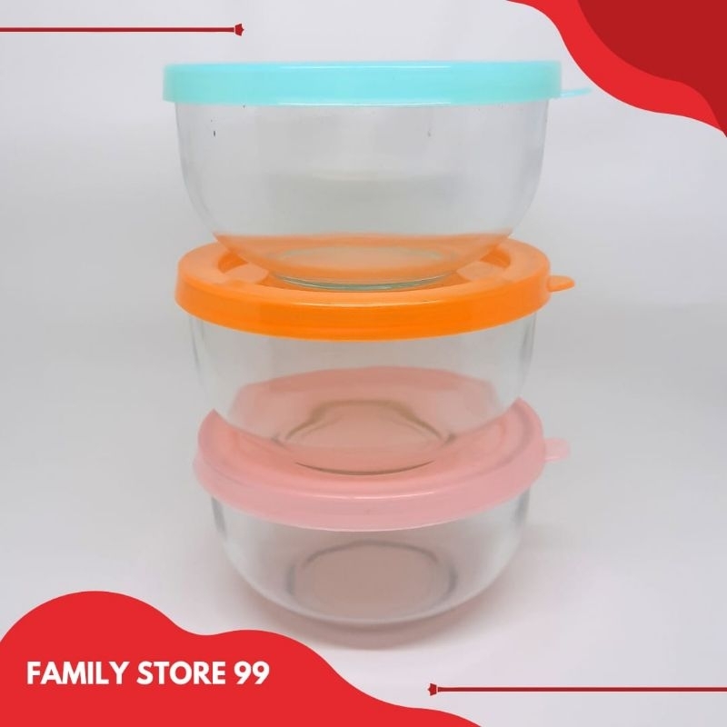 Mangkuk Kaca Tutup Plastik Mix Bowl/Mpasi