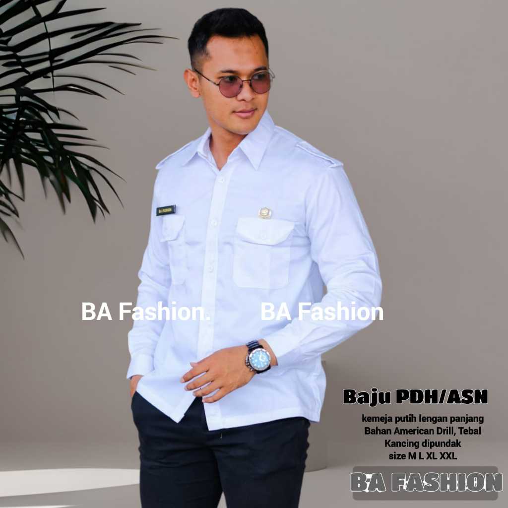 PDH PUTIH LENGAN Kemeja PDH Putih Lengan Panjang Polos Seragam Kantor Bahan American Drill Halus Teb