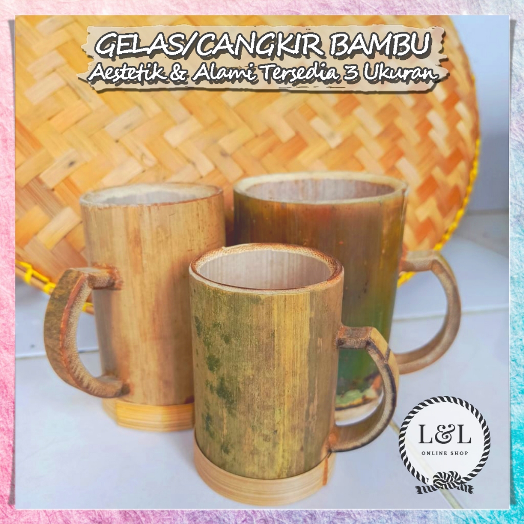 Kerajinan Bambu Gelas Unik Gelas Kopi Aesthetic Cafe Bamboo Jadul Cangkir Mug Bambu Asli Natural Gel
