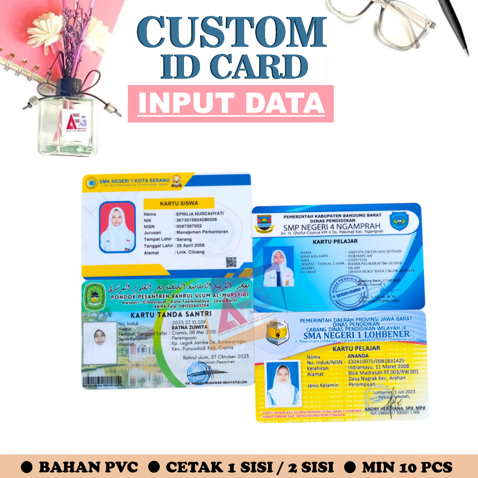 

CETAK ID CARD CUSTOM INPUT DATA NAMA,FOTO DAN IDENTITAS KARTU SISWA,KARTU PESERTA,KARTU ANGGOTA,KARTU MEMBER