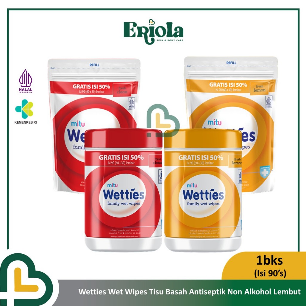 Mitu Wetties Antiseptic Family Wet Wipes Tisu Basah Non Alkohol 90's