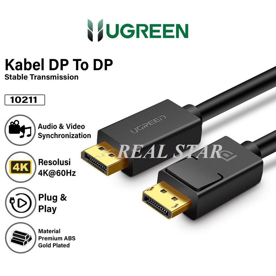Kabel Display Port UGREEN DP to DP Support 3D 4K 60Hz - Ugreen 60843 10211 DisplayPort DP Male To Ma