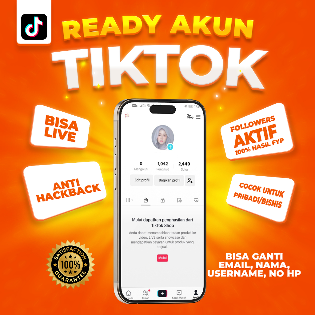 Akun Tiktok Live 1000 Followers Indo hasil FYP, Bisa Affiliate
