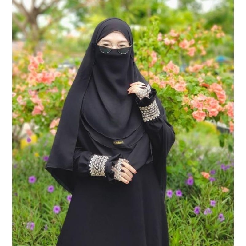 Abaya Gamis Safira Wanita Muslimah Lengan Renda Ring Cincin Syari