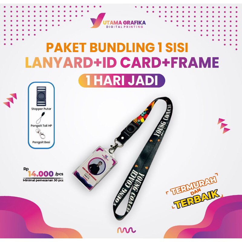 

Paket CETAK SATU SISI Lanyard +Id Card +Frame Holder Custom Min order 30 pcs