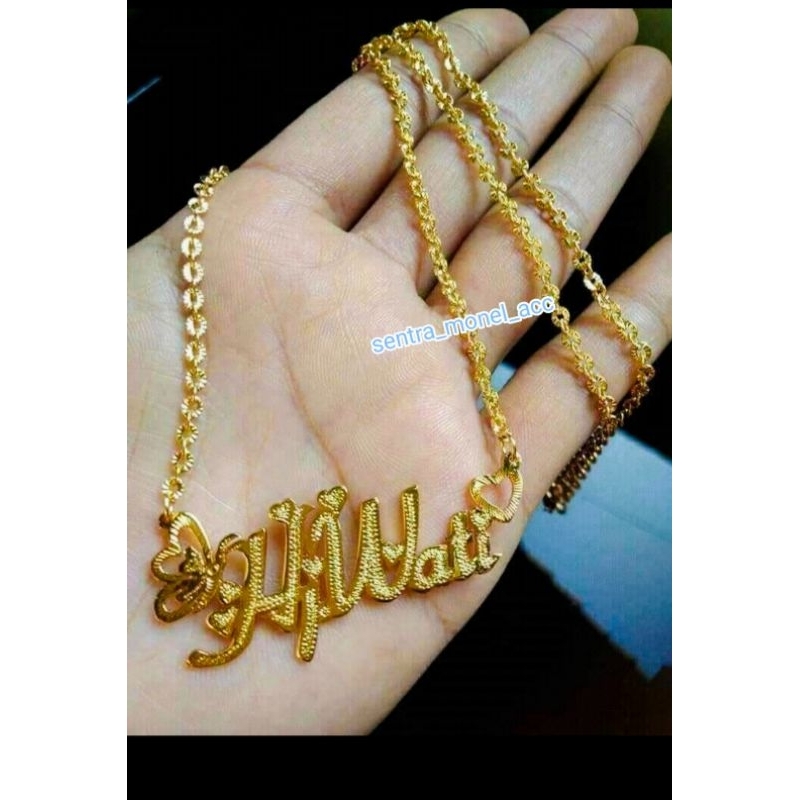 Kalung nama lapis emas 24k kwalitas Premium Bahan tebal / kalung wanita anti karat / kalung kupu-kup