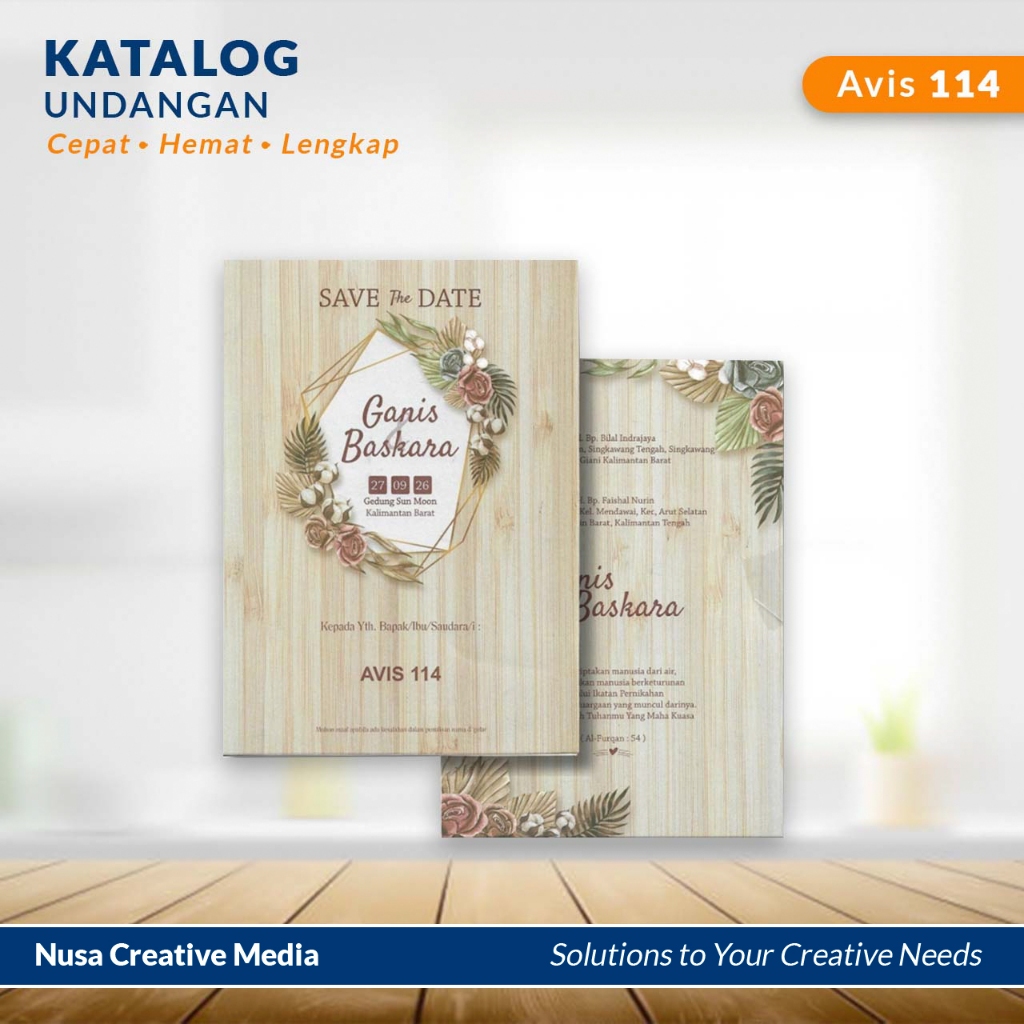

CETAK UNDANGAN PERNIKAHAN Avis 114/115/116 - Cepat Hemat dan Berkualitas (Free design, plastik opp, packing) Kertas Cards