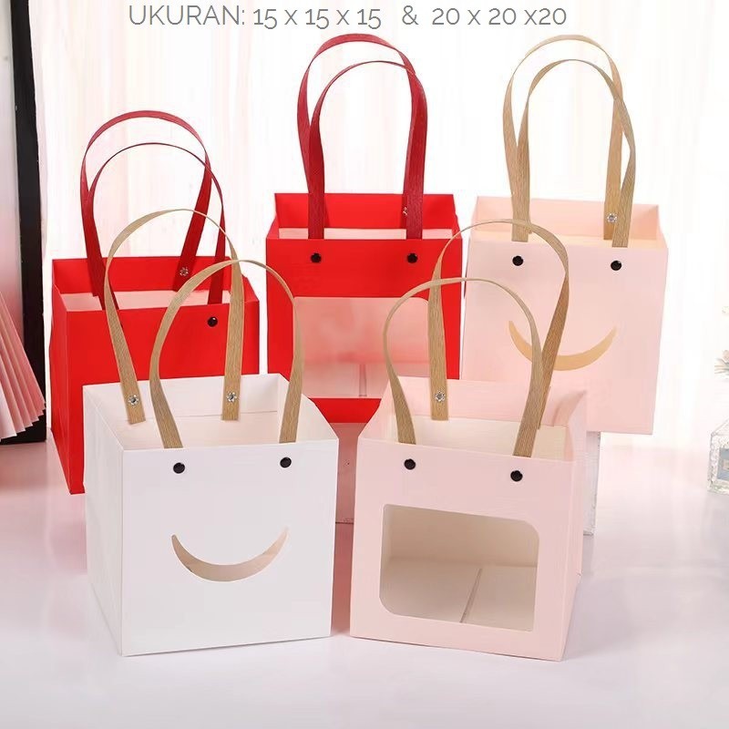 

Paper Bag Kantong Kertas Kue Cookies Pink Putih Merah 15 20 Tas Kue Kotak Smiley Mika Design Lucu