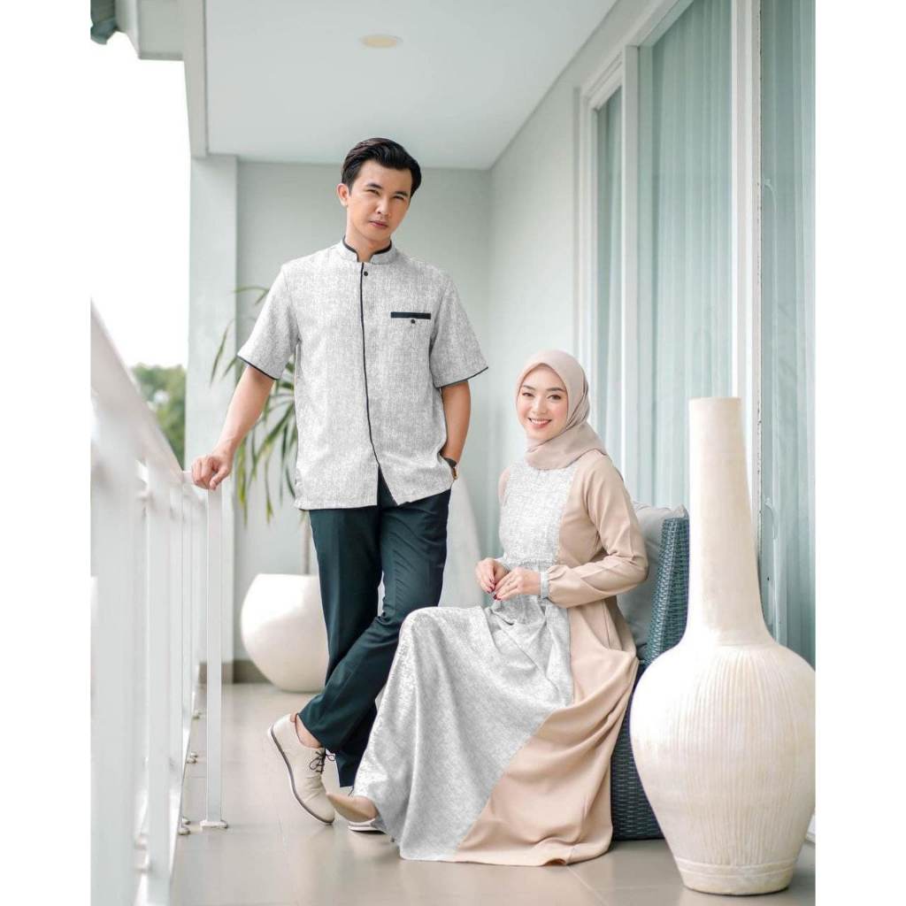 Koko Lengan Pendek Gamis Keluarga Terbaru Baju Lebaran Couple keluarga habibie baju couple gamis cou
