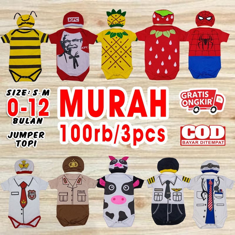 baju jumper bayi karakter kaos romper set pakaian jamper kado laki laki cowok perempuan newborn polo