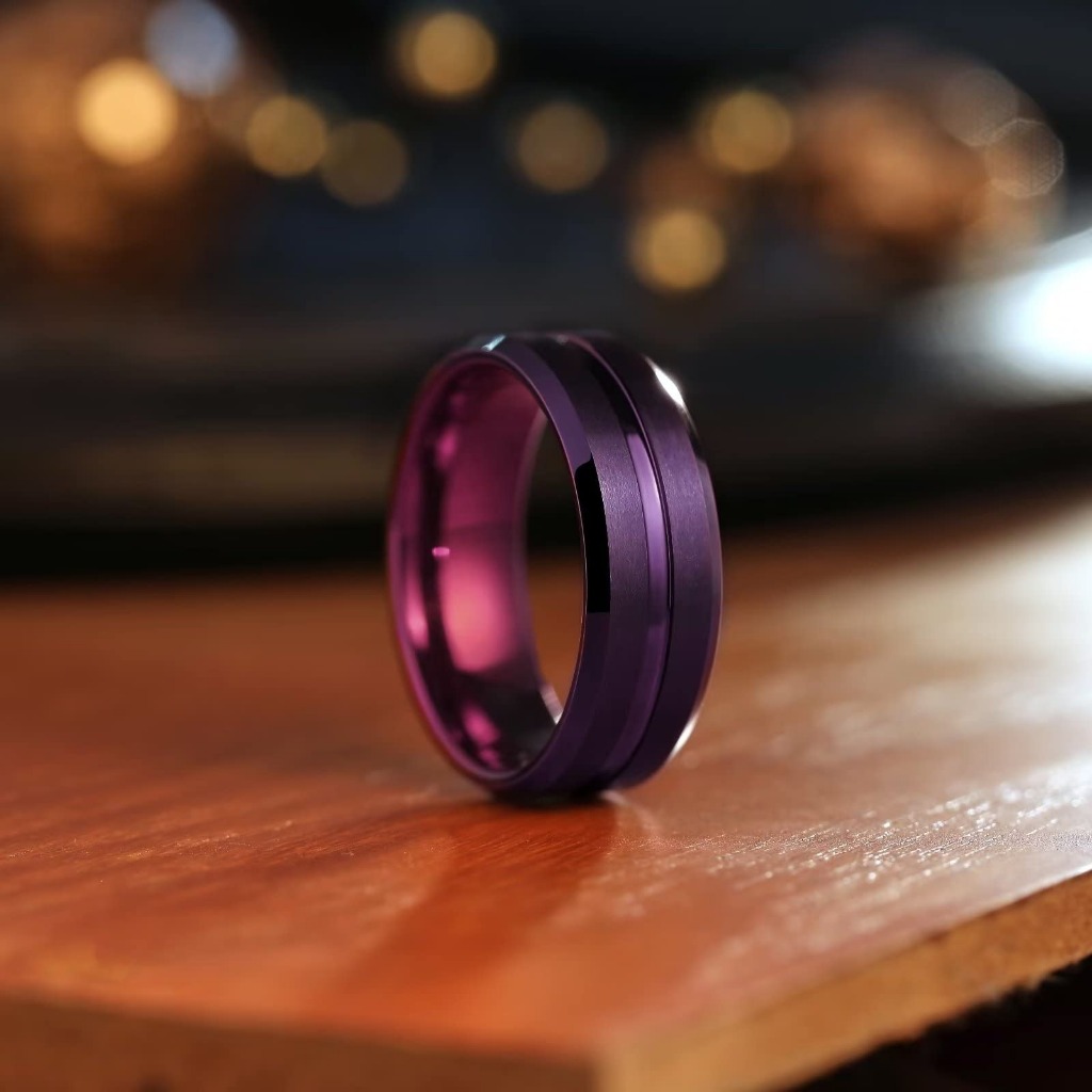 Cincin Ungu List Ungu / Cincin Titanium Polos Garis Ungu Simple Casual Untuk Pria Wanita / Cincin La
