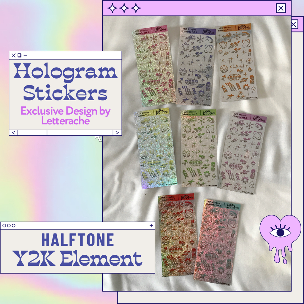 

Y2K Geometric Shapes Hologram Stickers with Glitters and Halftone Effect