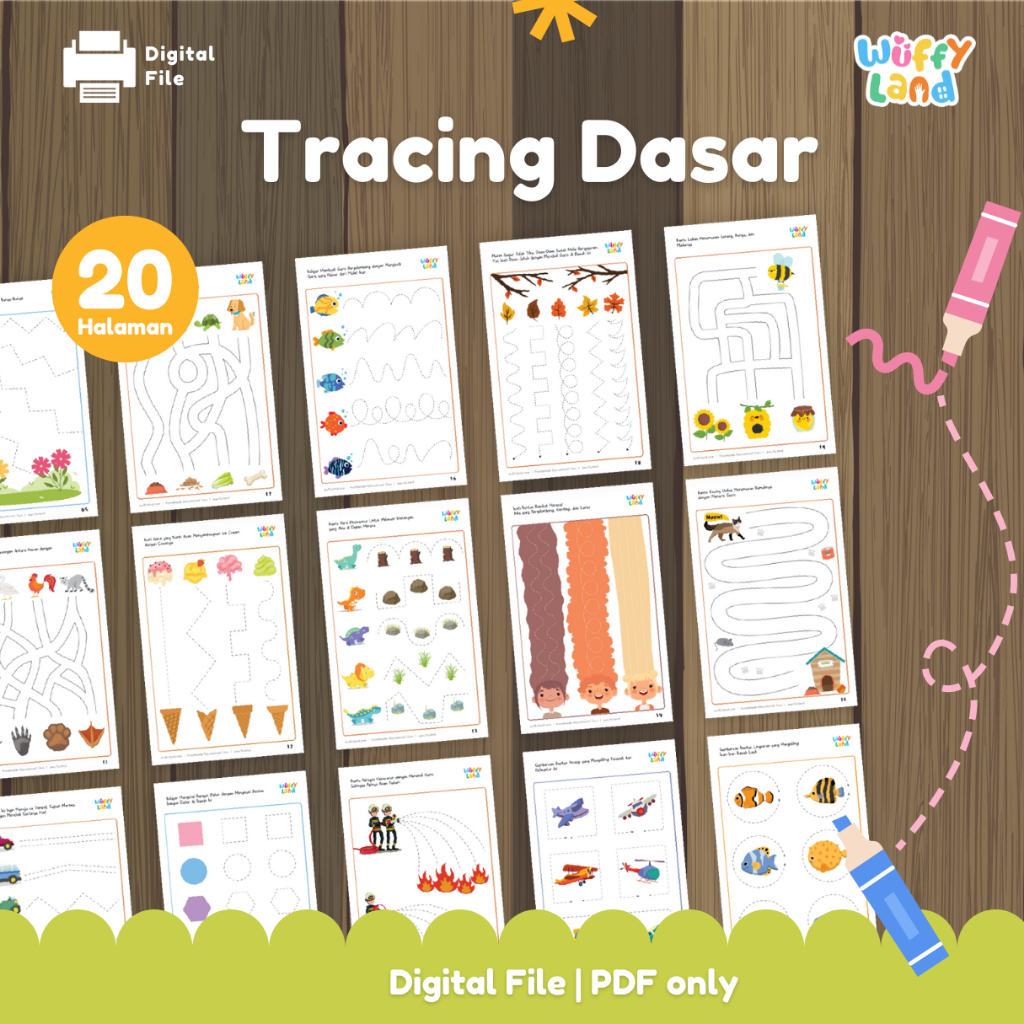 WUFFYLAND PDF Printable Tracing Belajar Menebali dan Mengikuti Garis untuk Anak Usia 3 4 5 Tahun