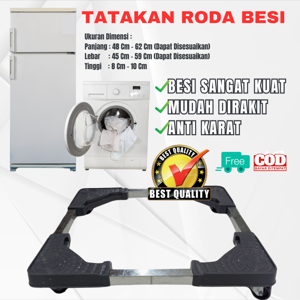 Tatakan Kulkas, Bisa Disetel Memanjang-Memendek Roda Kulkas, Dudukan Kulkas, Kaki Kulkas Mesin Cuci 