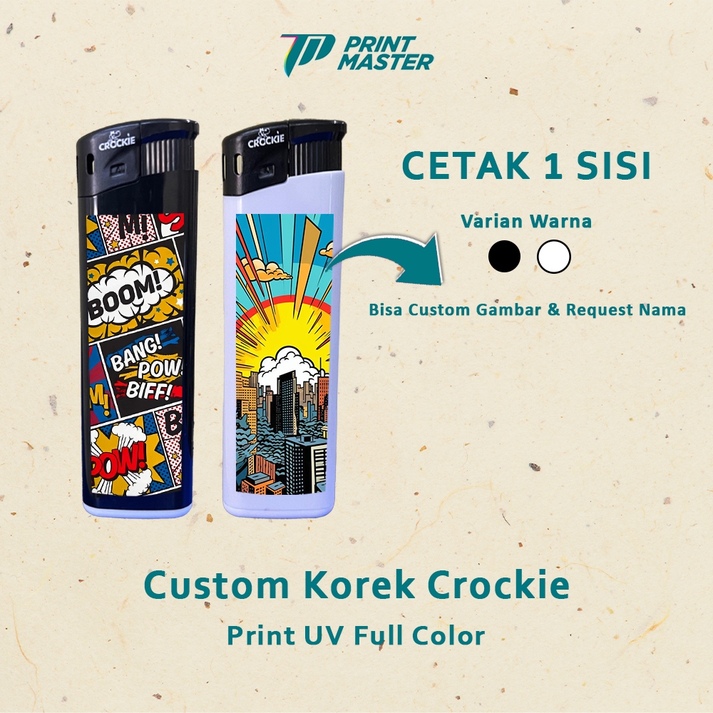 Custom Korek Api Crockie Lighter Promosi Souvenir Print UV 1 Sisi
