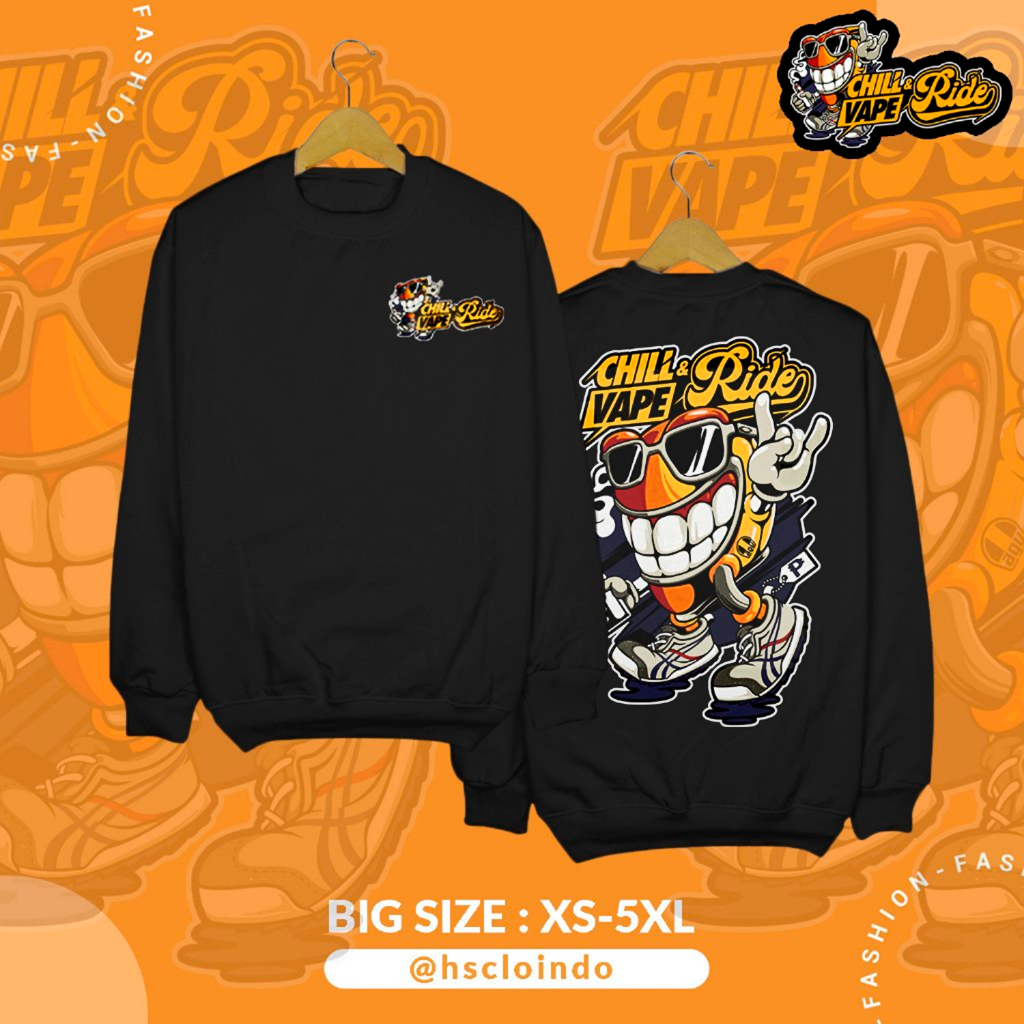 Sweater Chill Ride Vape Vapor Electric Coil Jaket Crewneck Sweatshirt Fleece Jumbo Big Size XS S M L