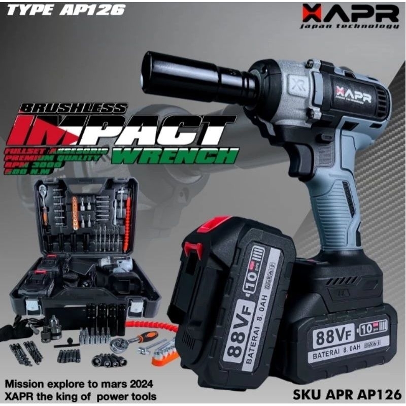 Bor impact wrench APR  JAPAN AP126 2 batrai 550NM MOD DEWALT GARANSI RESMI 5 TAHUN