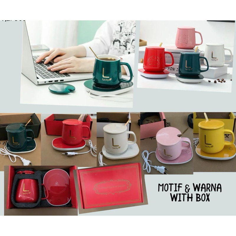 Gelas set keramik / Mug Cangkir Gelas Listrik Pamanas Penghangat Minuman Kopi Susu Cup Coffee Warmer