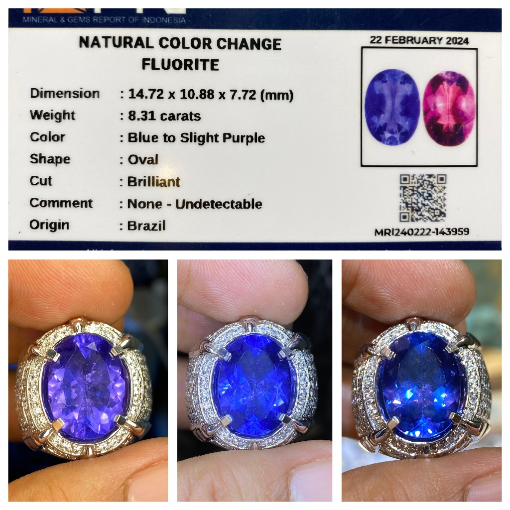 Natural 8.31ct color change fluorite blue to purple