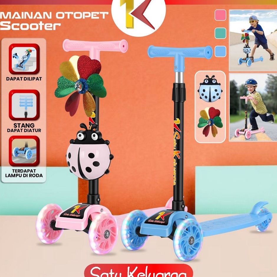 SKM95 Mainan Otopet Scooter Anak Otoped Kumbang Skuter Anak Roda 3 Bisa Lipat Lampu LED Roda Murah A