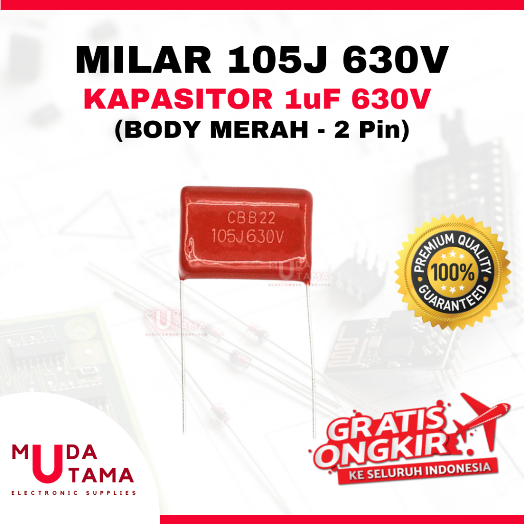 MILAR 105J 630V - MILAR 1uF 630V BODY MERAH - KAPASITOR 105J 630V - KAPASITOR MYLAR 105J 630Volt - M