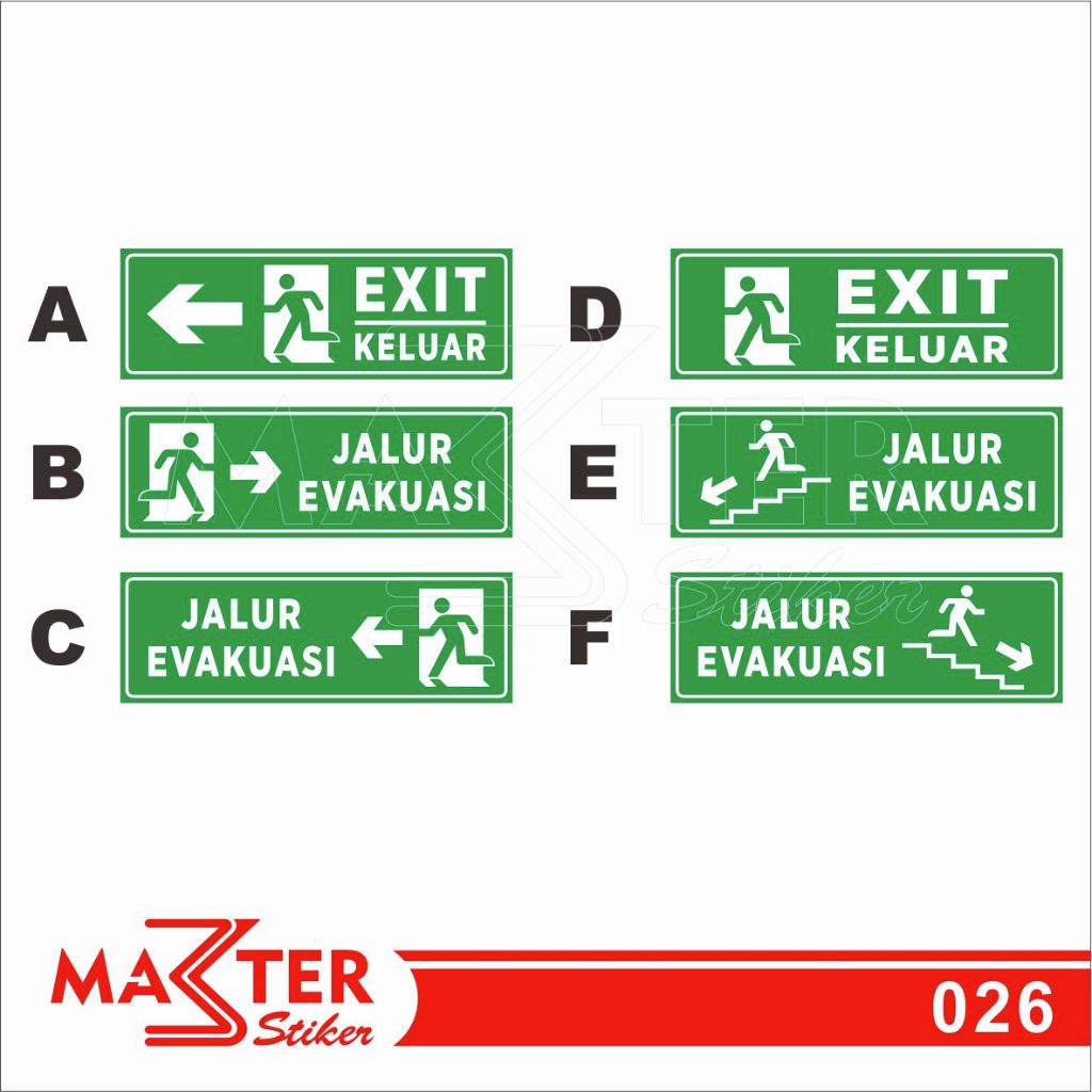 

026 - Stiker Exit dan Jalur Evakuasi, Sticker Vinyl, Premium, Tahan Air, Termurah, dan Bisa Custom