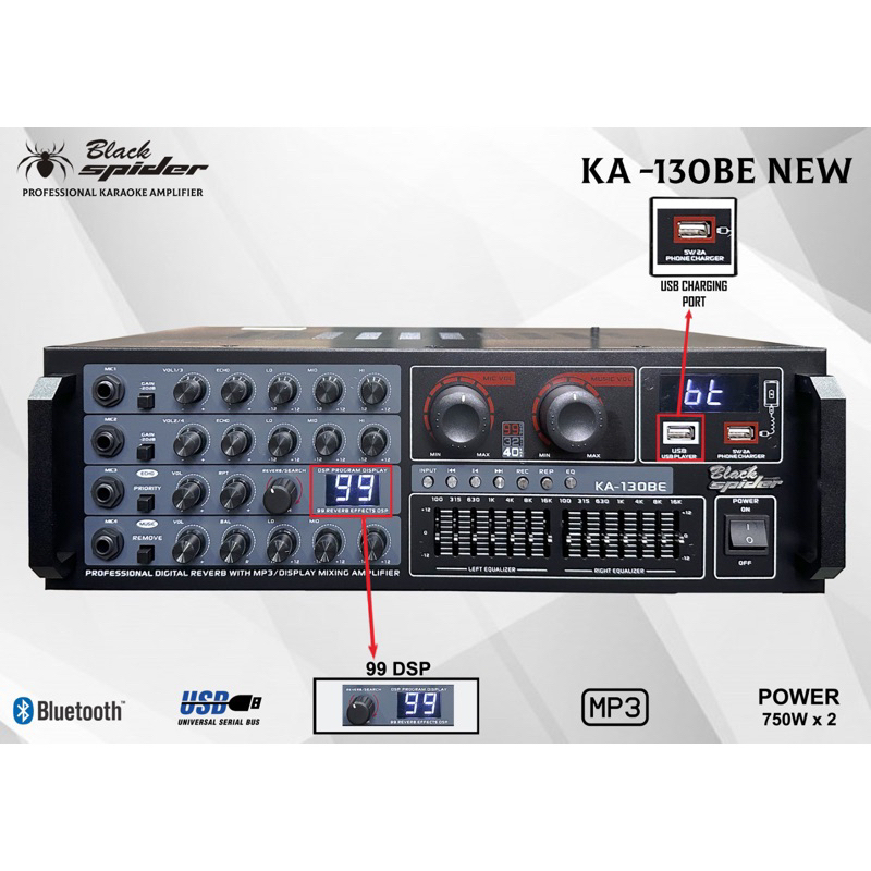 Black Spider Ampli Karaoke Blackspider KA-130BE NEW Blackspider KA 130 BE NEW DSP Power Mixer Amplif