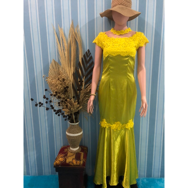 gaun pesta satin mix brokat model duyung fit to m